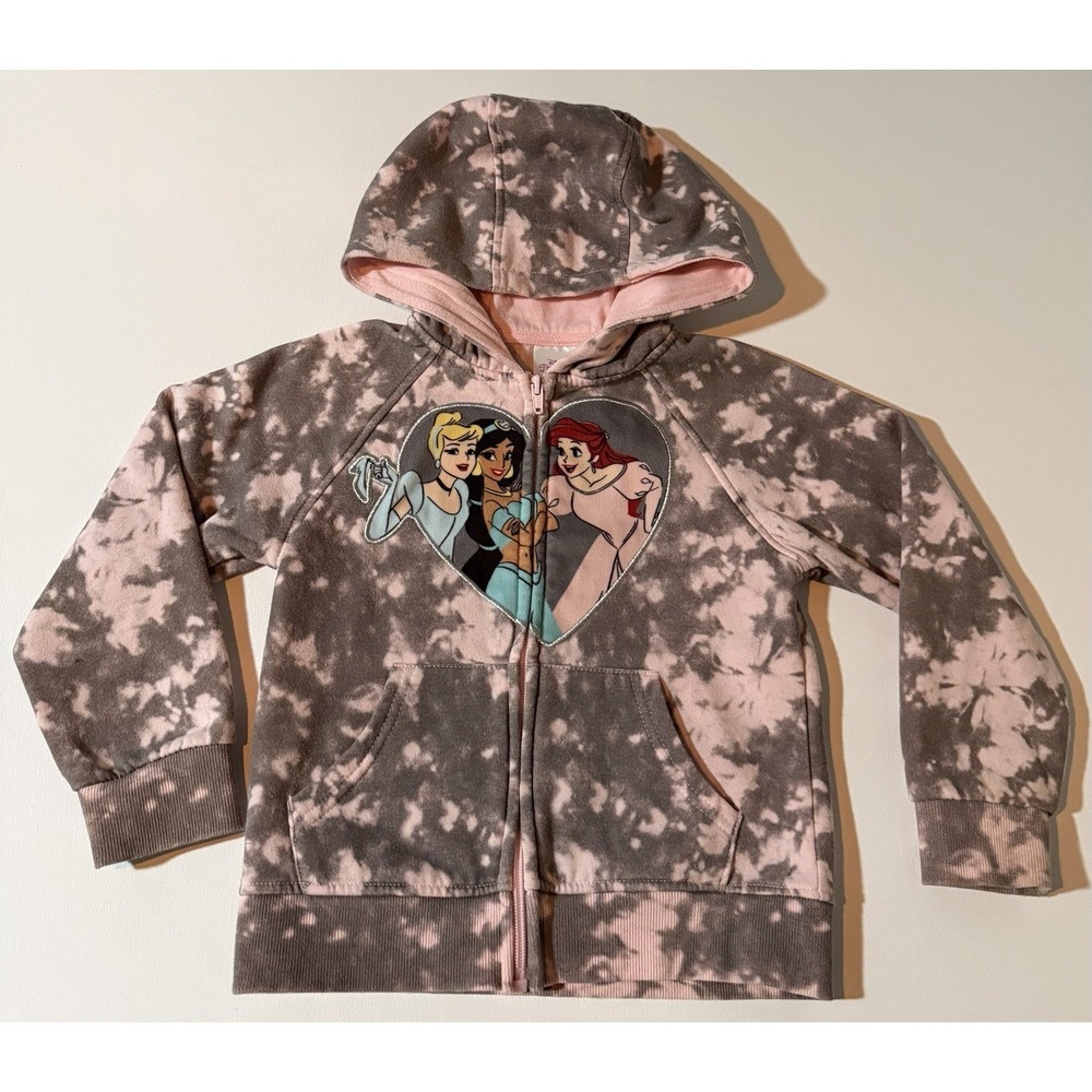 Disney Princess Hooded Zip Up Sweatshirt With Pockets And Princess Details Size5